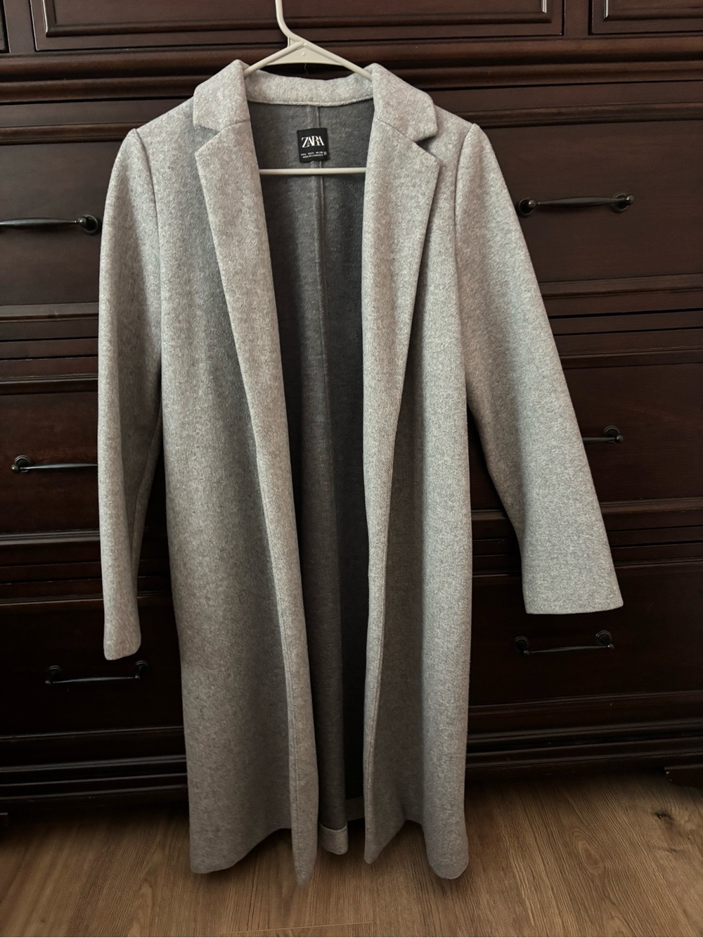 Zara Light Grey Open-Front Long Coat